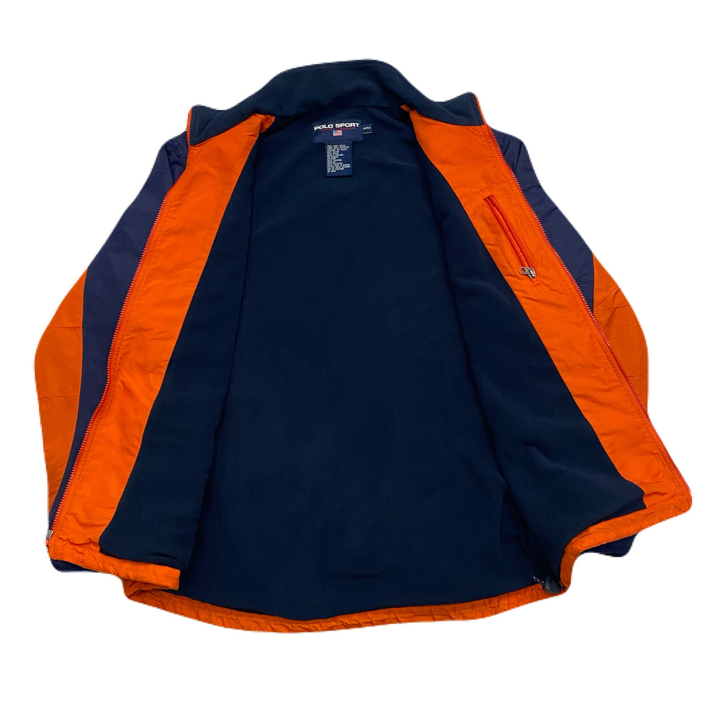 Vintage 90’s Polo Sport Ralph Lauren Orange Navy Fleece Lined Full Zip Nylon Jacket Men’s Medium