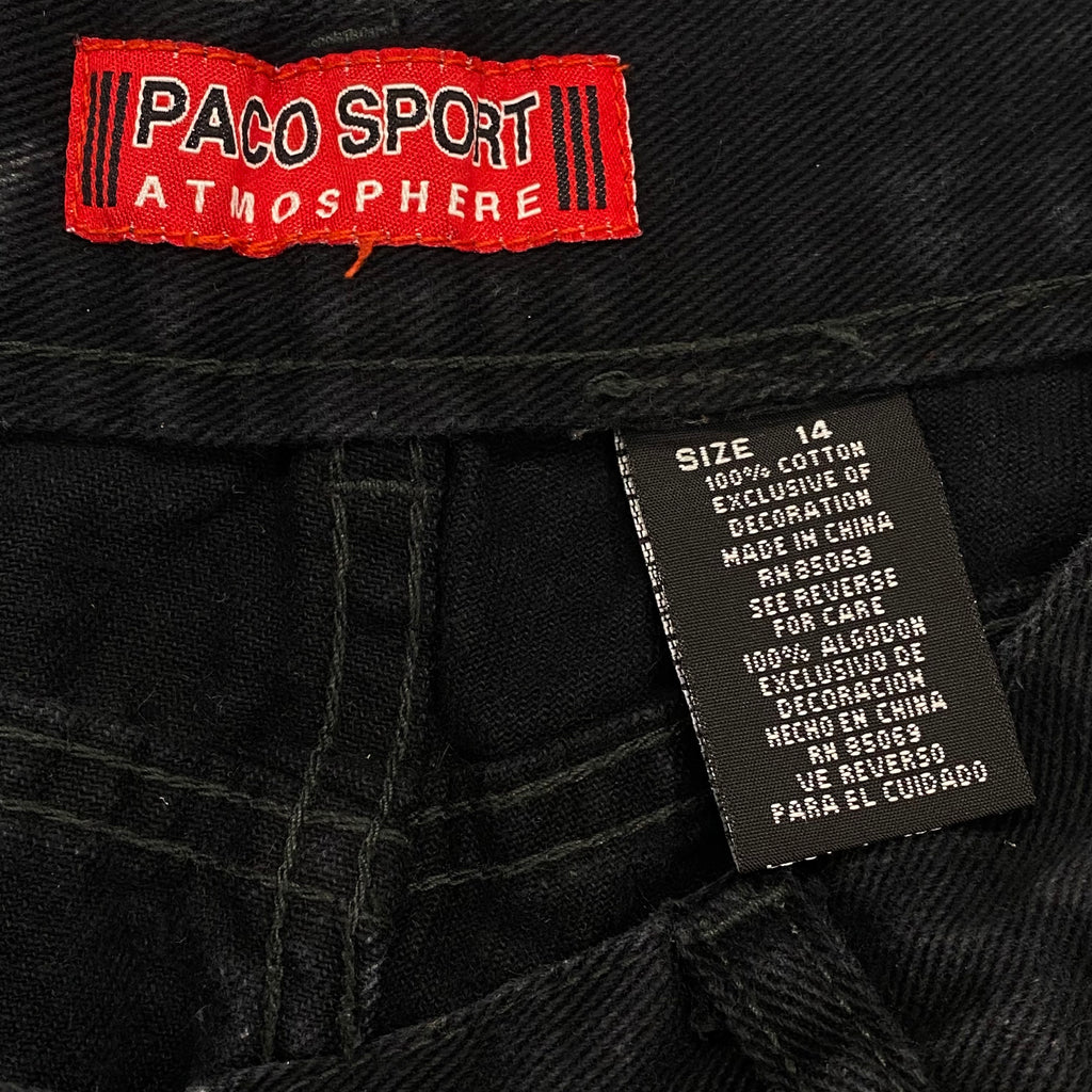 Vintage Y2K Paco Sport Black Denim Baggy Grunge Skater Carpenter Shorts Boys 14