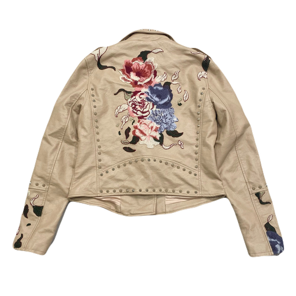 Blank NYC Embroidered Floral Faux Leather Studded Moto Jacket Medium