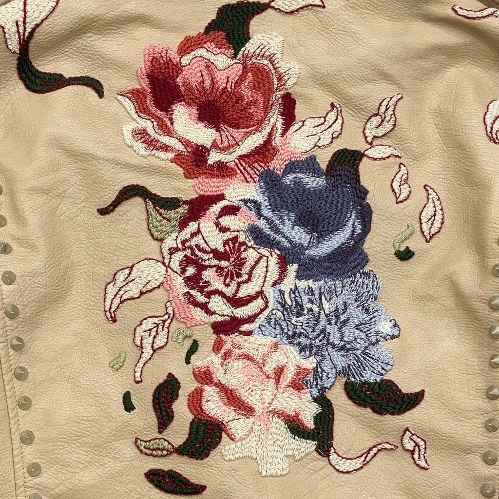 Blank NYC Embroidered Floral Faux Leather Studded Moto Jacket Medium