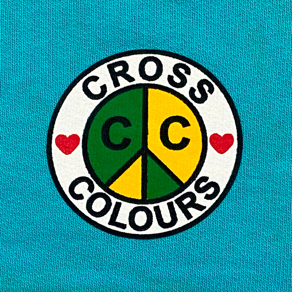 Cross Colours Peace Circle Logo Turquoise Fleece Shorts Men’s Large