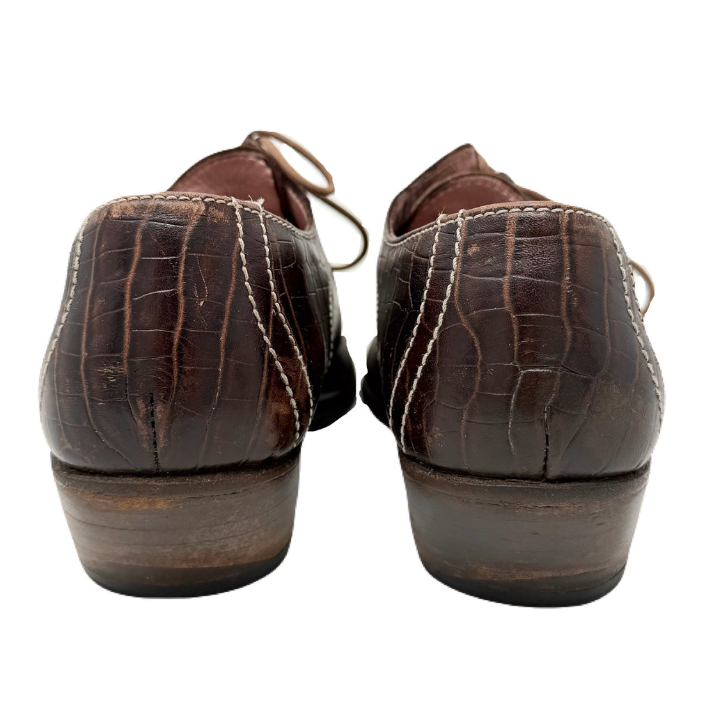 Vintage John Fluevog Idol Family Jackson Crocodile Stamped Brown Leather Shoes Men’s 7 US