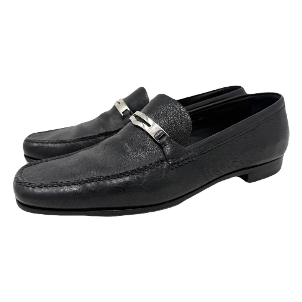 Prada Nero 2D 2121 Black Grain Calf Leather Slip-On Dress Shoes Men’s 9.5 US