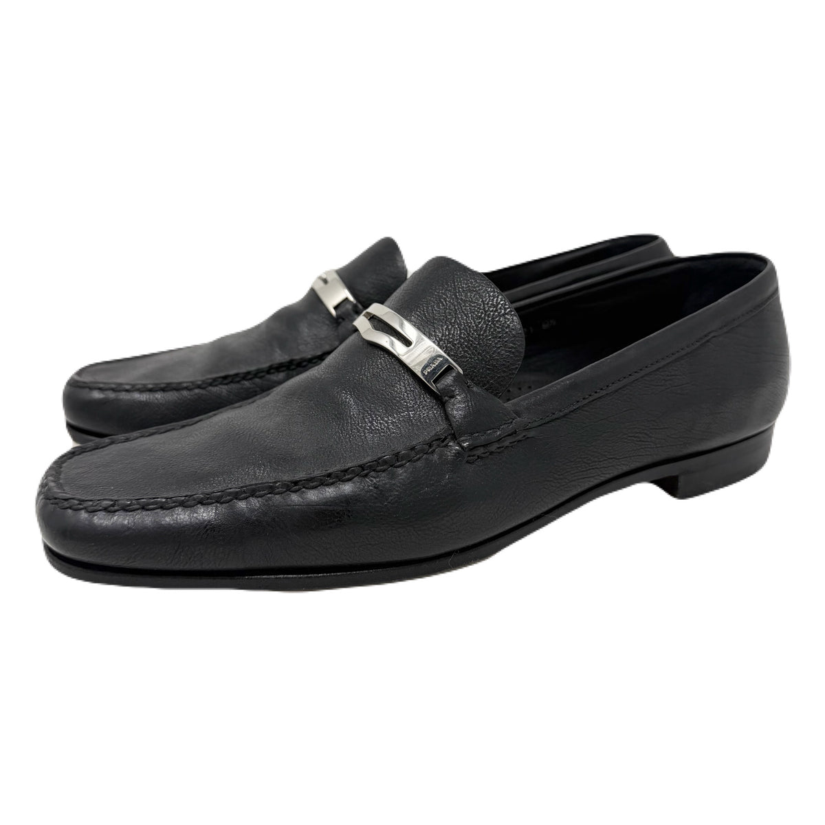 Prada Nero 2D 2121 Black Grain Calf Leather Slip-On Dress Shoes Men’s 9.5 US