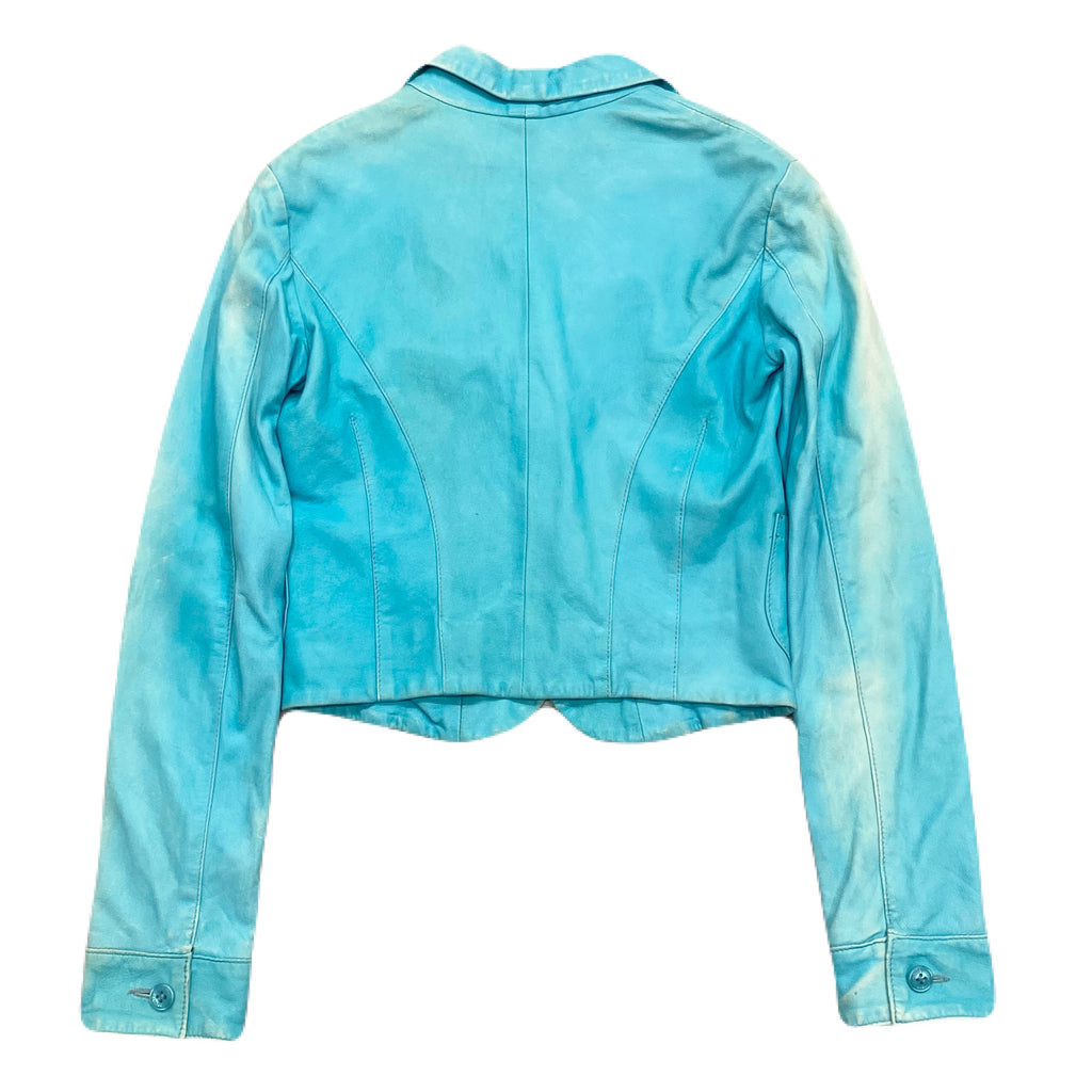 Vintage Versace Jeans Couture Aquamarine Soft Leather Cropped Blazer Women’s XS