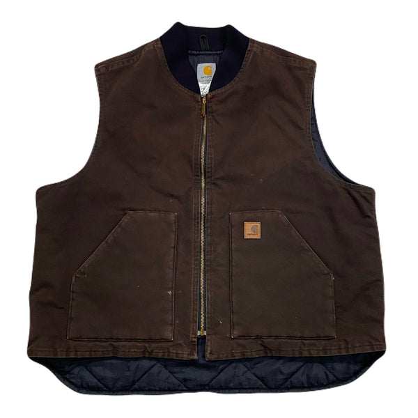 Vintage Carhartt Quilted Lined V02 DKB Dark Brown Canvas Vest Men’s 2XL