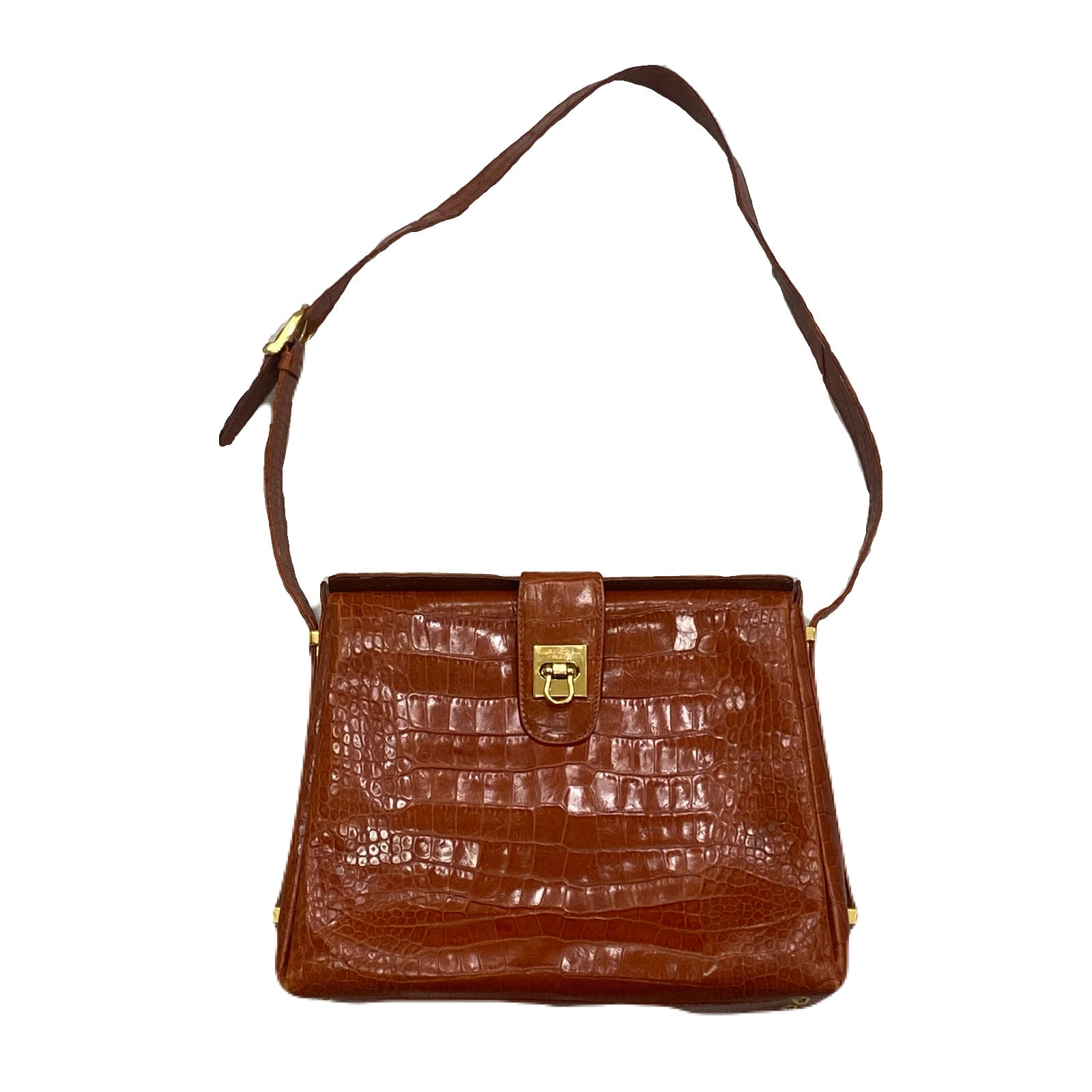 Lancel Paris Crocodile Embossed Leather Made In Italy Purse Bag