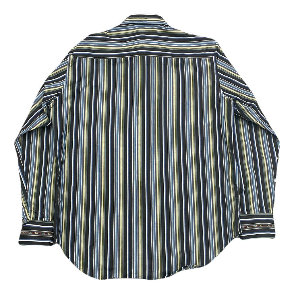 Robert Graham Striped Multicolor Flip Cuff Embroidered Mosaic Trim Button Up Shirt Men’s Medium