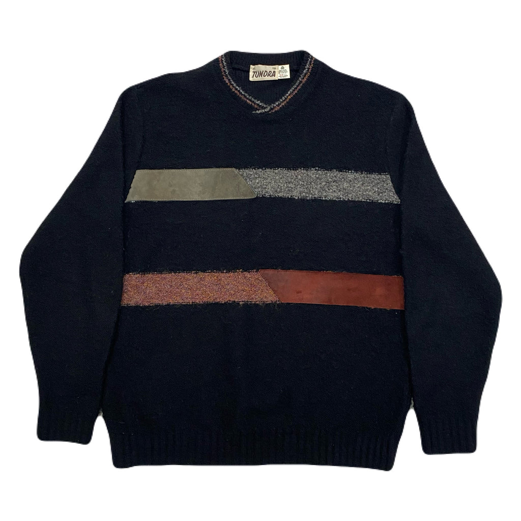 Vintage Tundra Pure Virgin Wool & Suede Knit Sweater Men’s XL