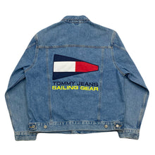 Load image into Gallery viewer, Vintage Tommy Hilfiger Tommy Jeans Sailing Gear Denim Trucker Jacket Men’s Small
