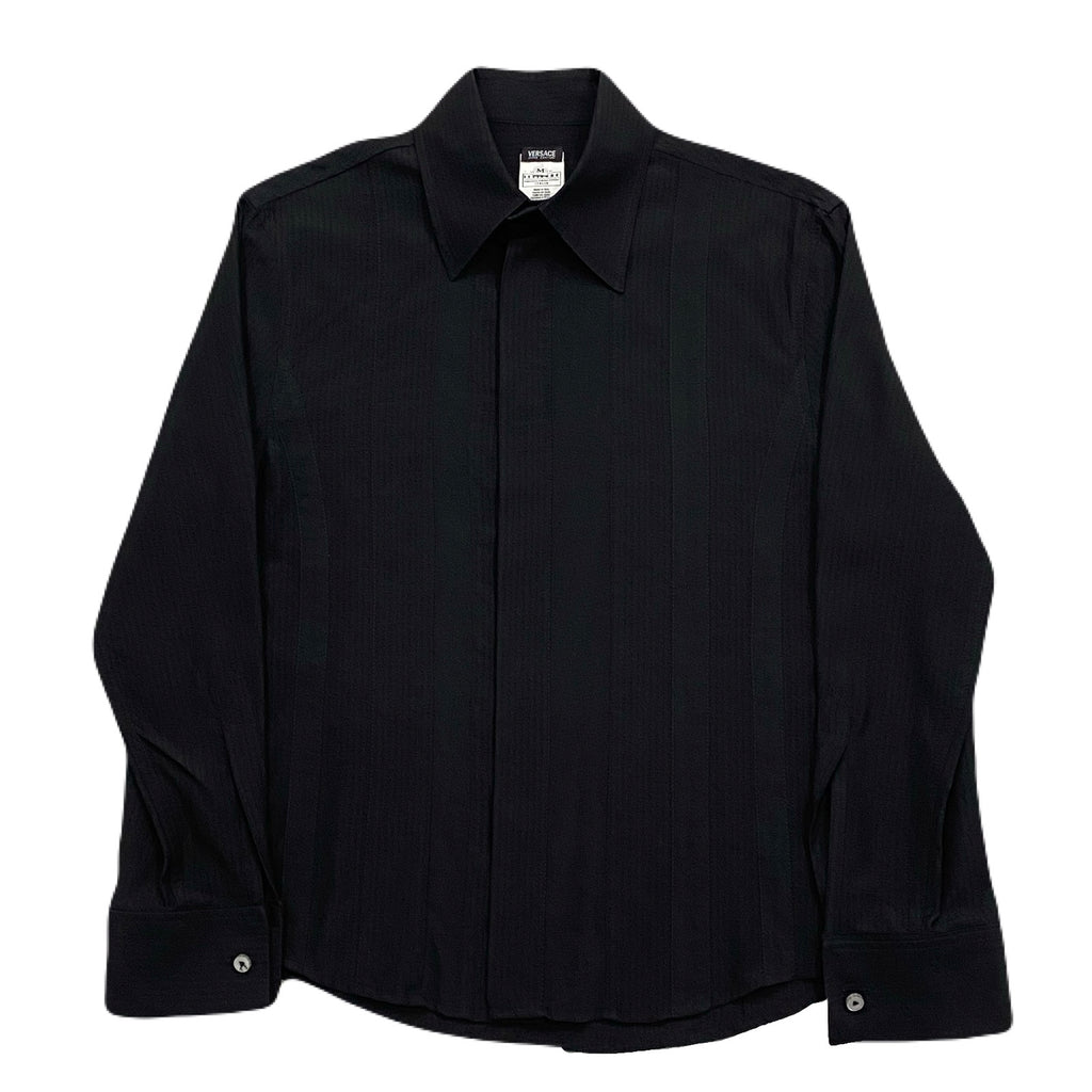 Vintage Versace Jeans Couture Black Rayon-Viscose Button Up Shirt Men’s Medium