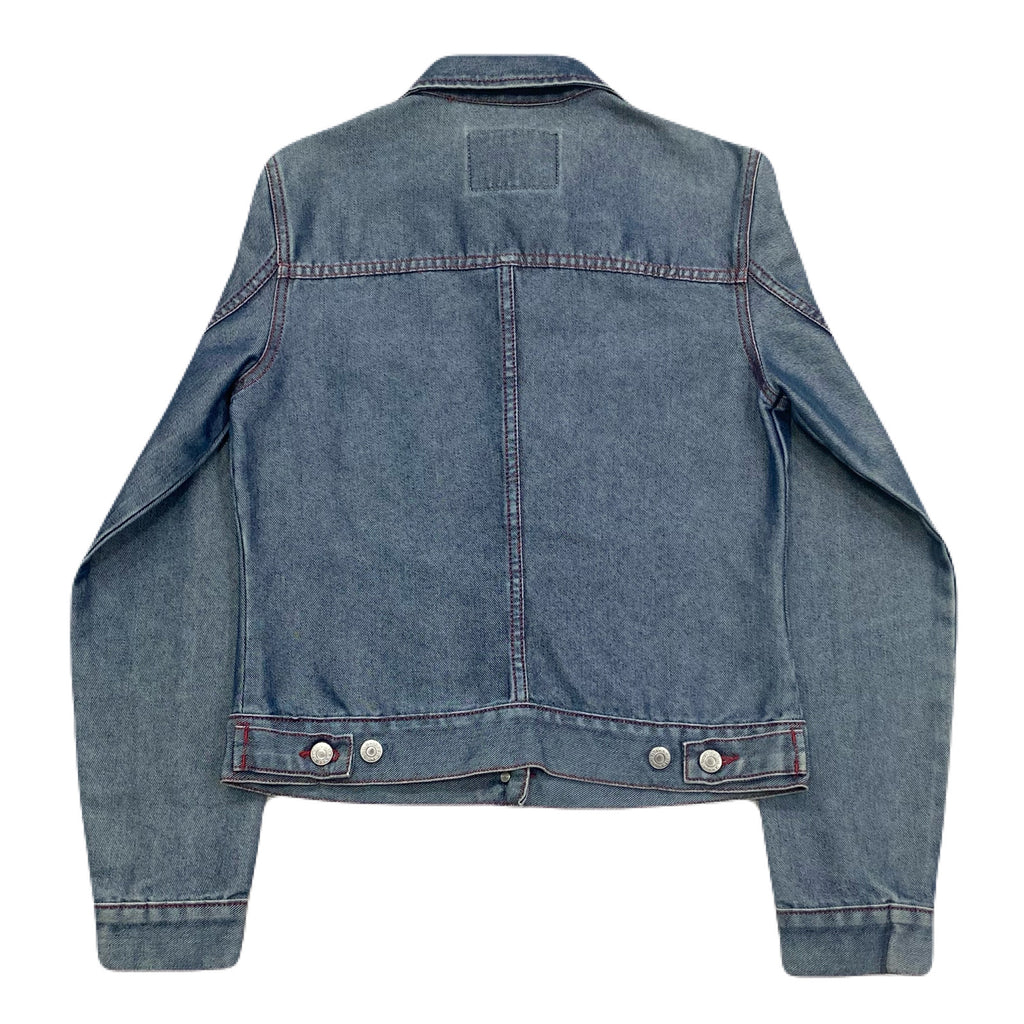 Vintage Y2K Guess Metallic Blue Red Stitched Denim Jean Jacket Women’s Medium