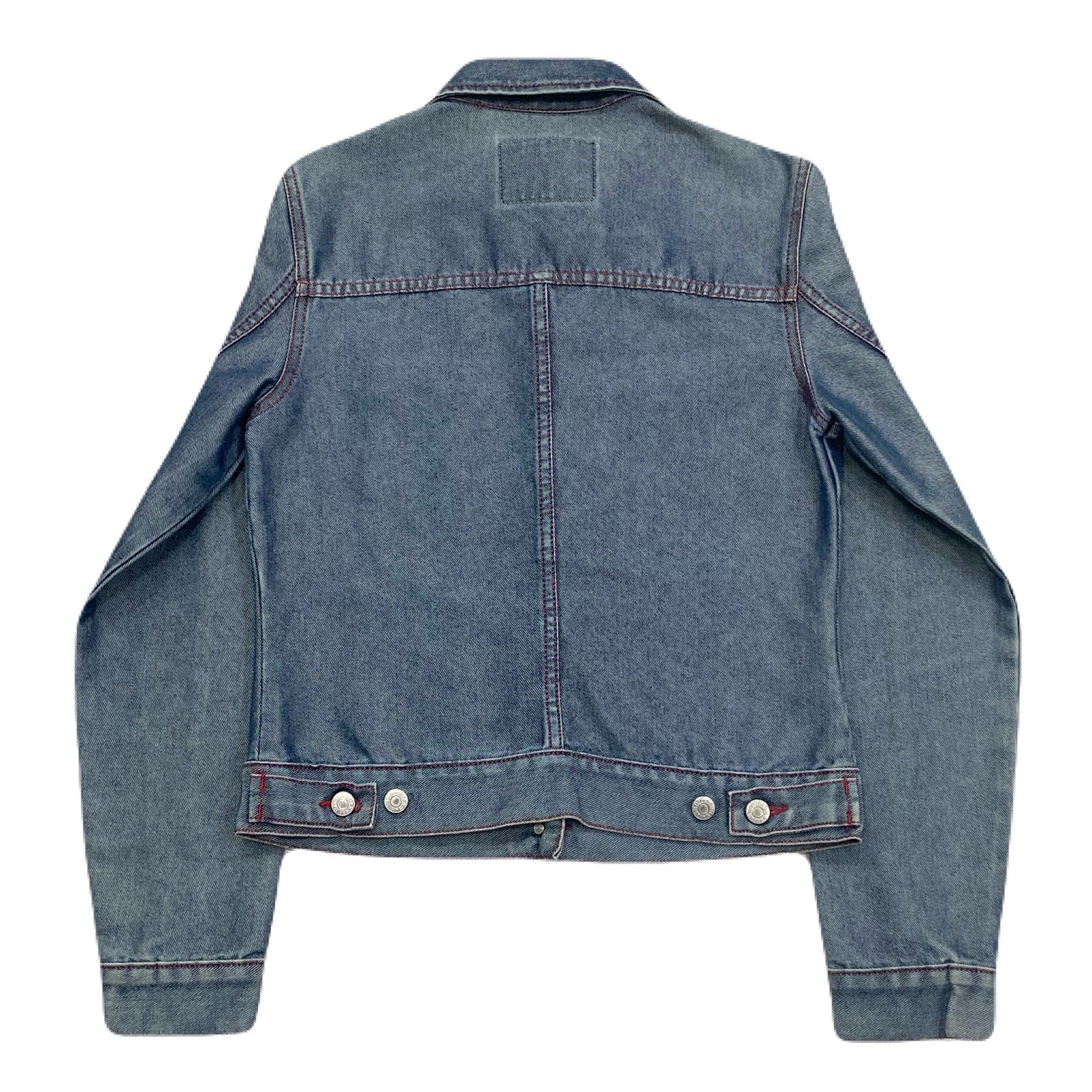 Vintage Y2K Guess Metallic Blue Red Stitched Denim Jean Jacket Women’s Medium