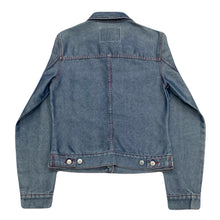 Load image into Gallery viewer, Vintage Y2K Guess Metallic Blue Red Stitched Denim Jean Jacket Women’s Medium
