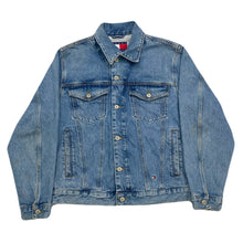 Load image into Gallery viewer, Vintage Tommy Hilfiger Tommy Jeans Sailing Gear Denim Trucker Jacket Men’s Small
