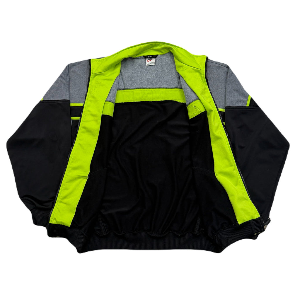 Vintage Nike White Tag Black Gray Neon Green Big Swoosh Jacket Men’s Medium