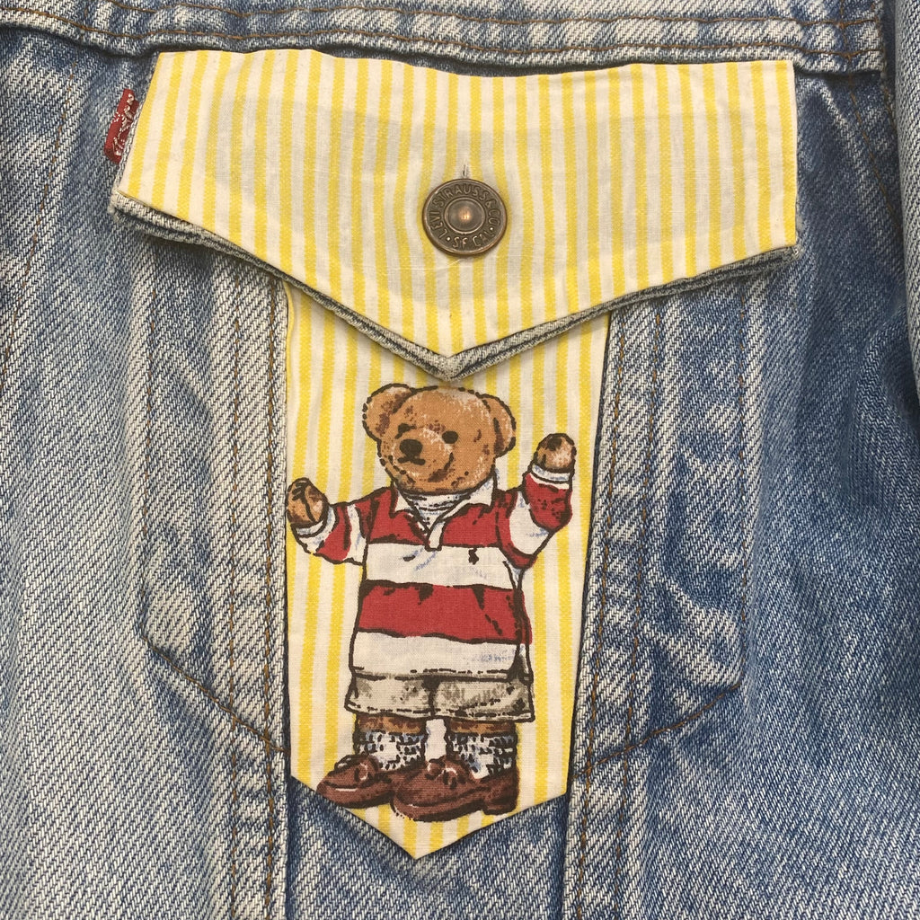 Vintage Levis x Polo Bear 1 Of 1 Custom Denim Jacket With Flip Cuffs By Subtle Flex Streetwear Women’s 38
