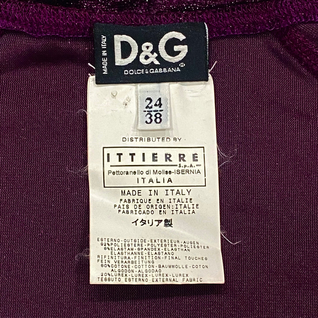 Dolce & Gabbana Velour Glitter Stretch Zip Up Sweatshirt Hoodie Women’s 24/38