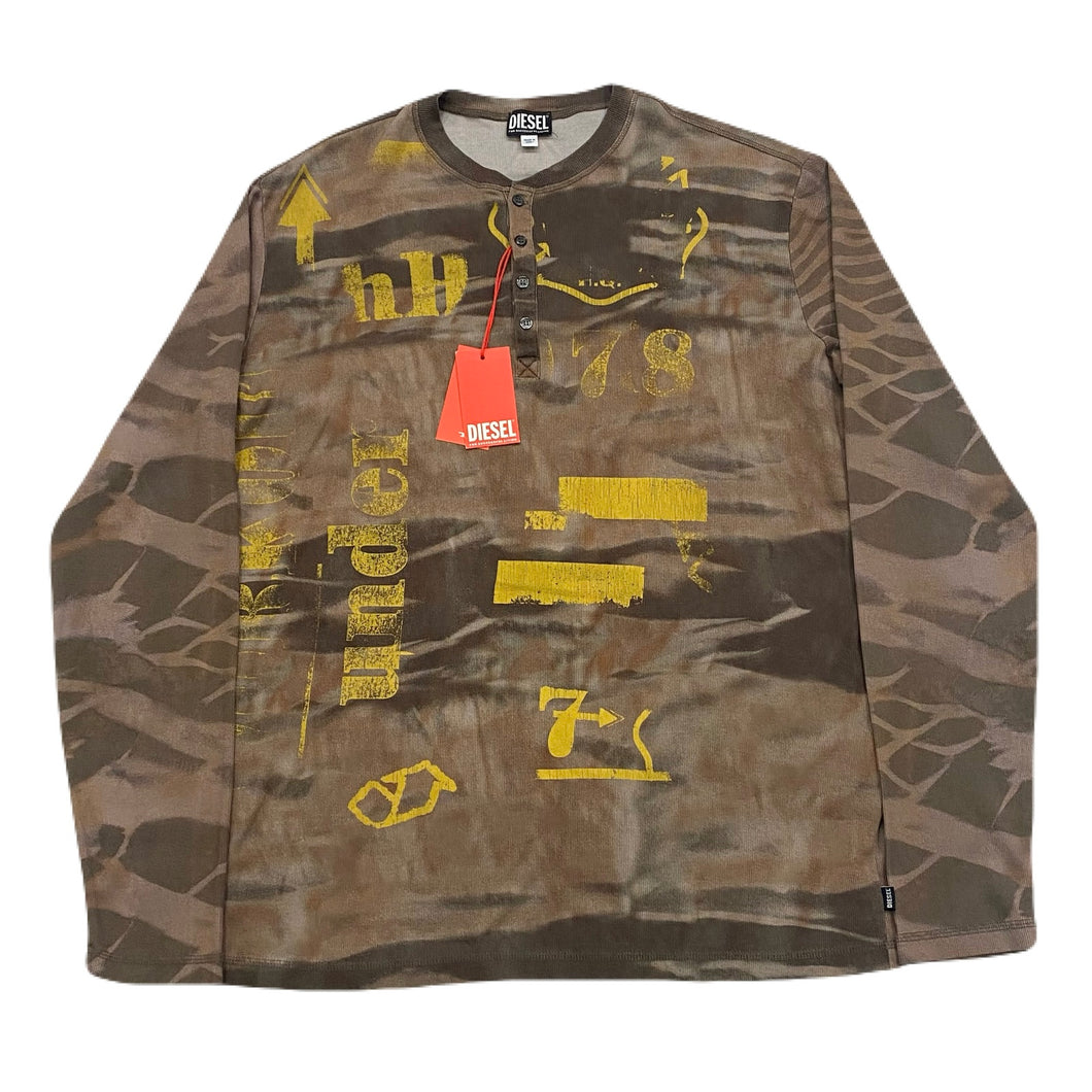 Diesel T-Juser Camo With Vintage Effect Henley Shirt Men’s XXL
