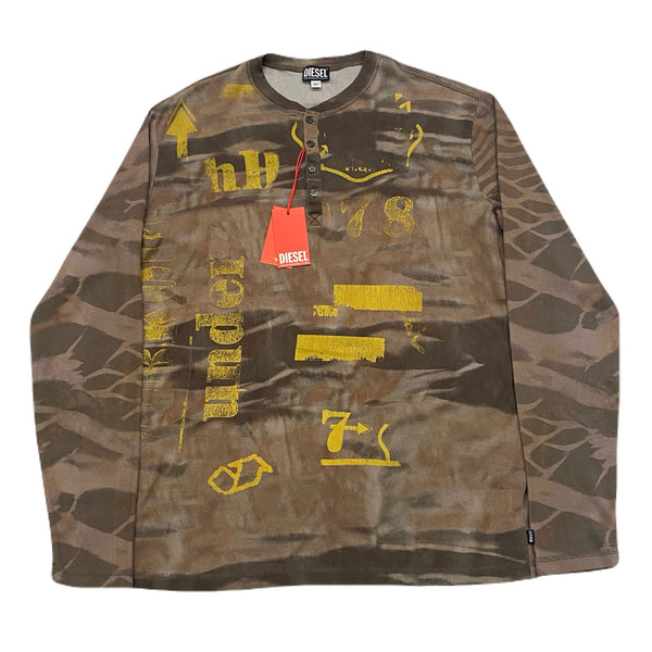Diesel T-Juser Camo With Vintage Effect Henley Shirt Men’s XXL