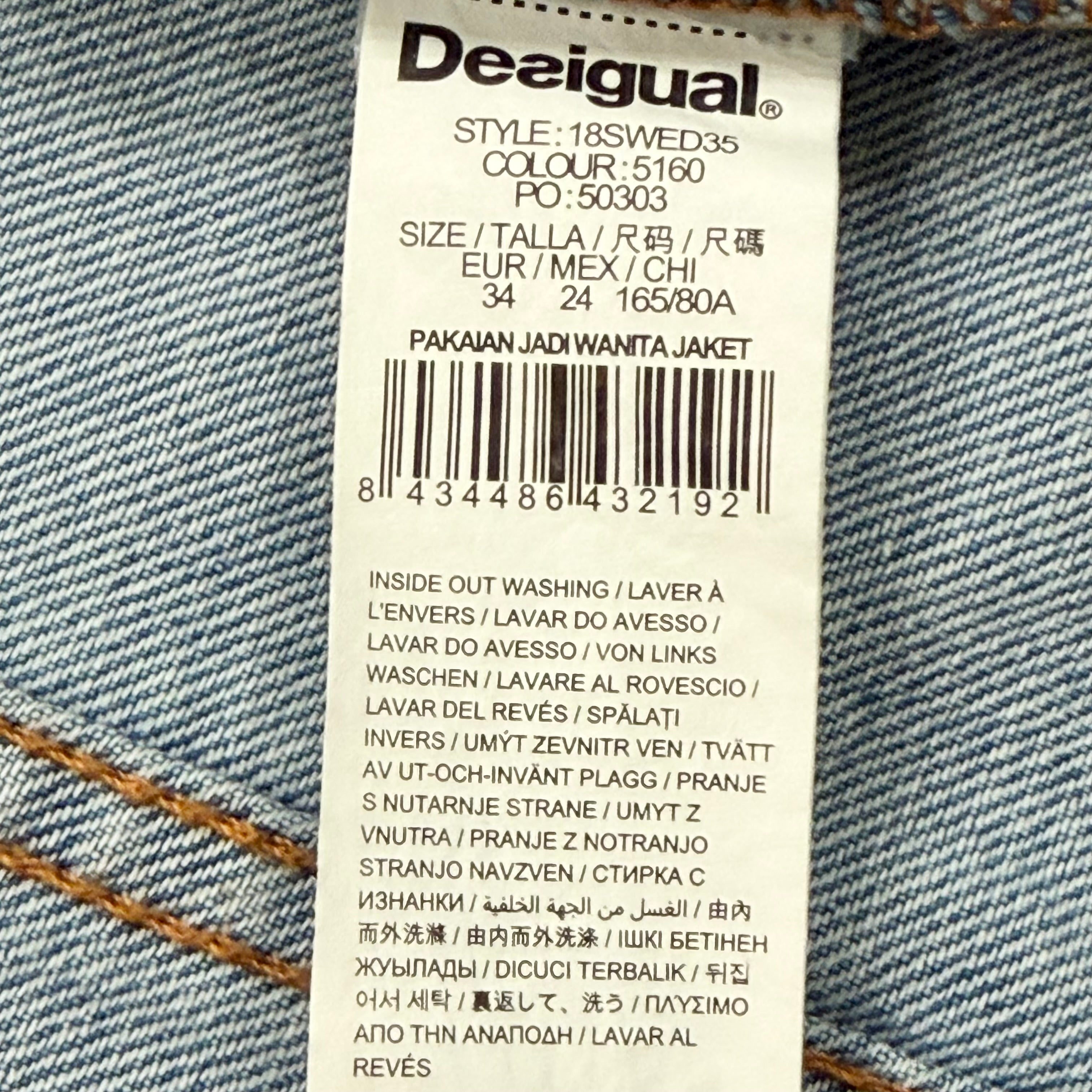 Desigual Pakaian Jadi Wanita Jaket Knit Sleeve Denim Jacket Women’s EU 34