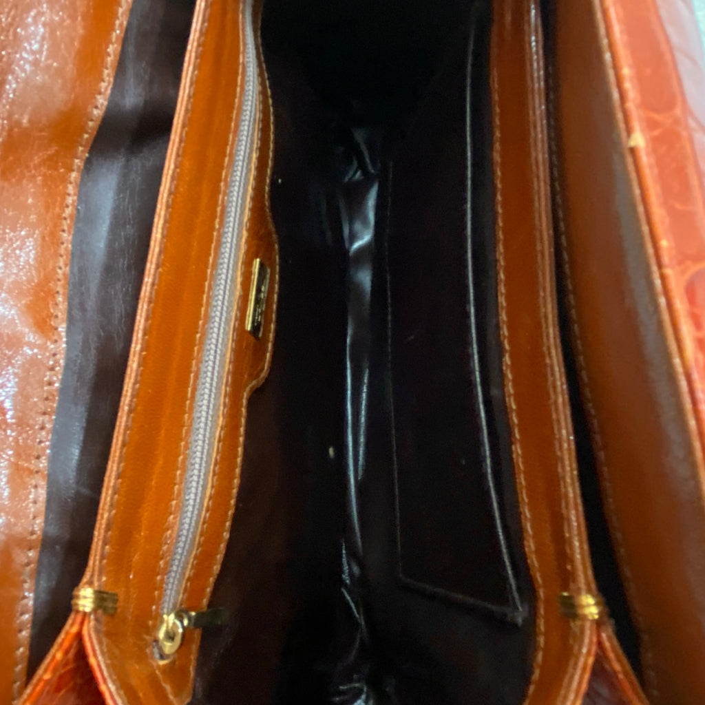 Lancel Paris Crocodile Embossed Leather Made In Italy Purse Bag