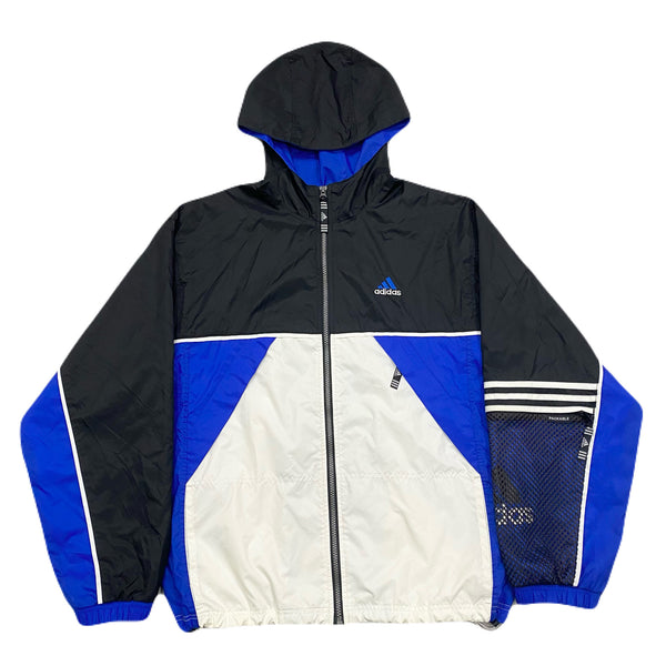 Vintage Adidas Packable Colorblock Black Blue White Windbreaker Jacket Men’s Small