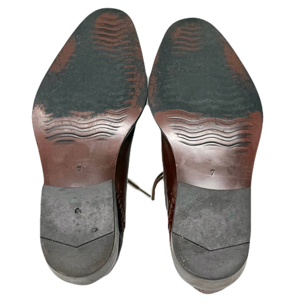 Vintage John Fluevog Twin Turbine Oxford Crocodile Stamped Brown Leather Shoes Men’s 7 US