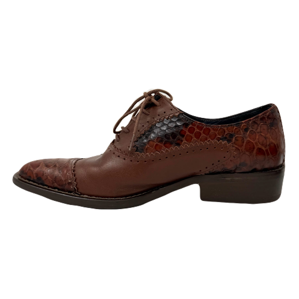 Vintage John Fluevog Twin Turbine Oxford Crocodile Stamped Brown Leather Shoes Men’s 7 US