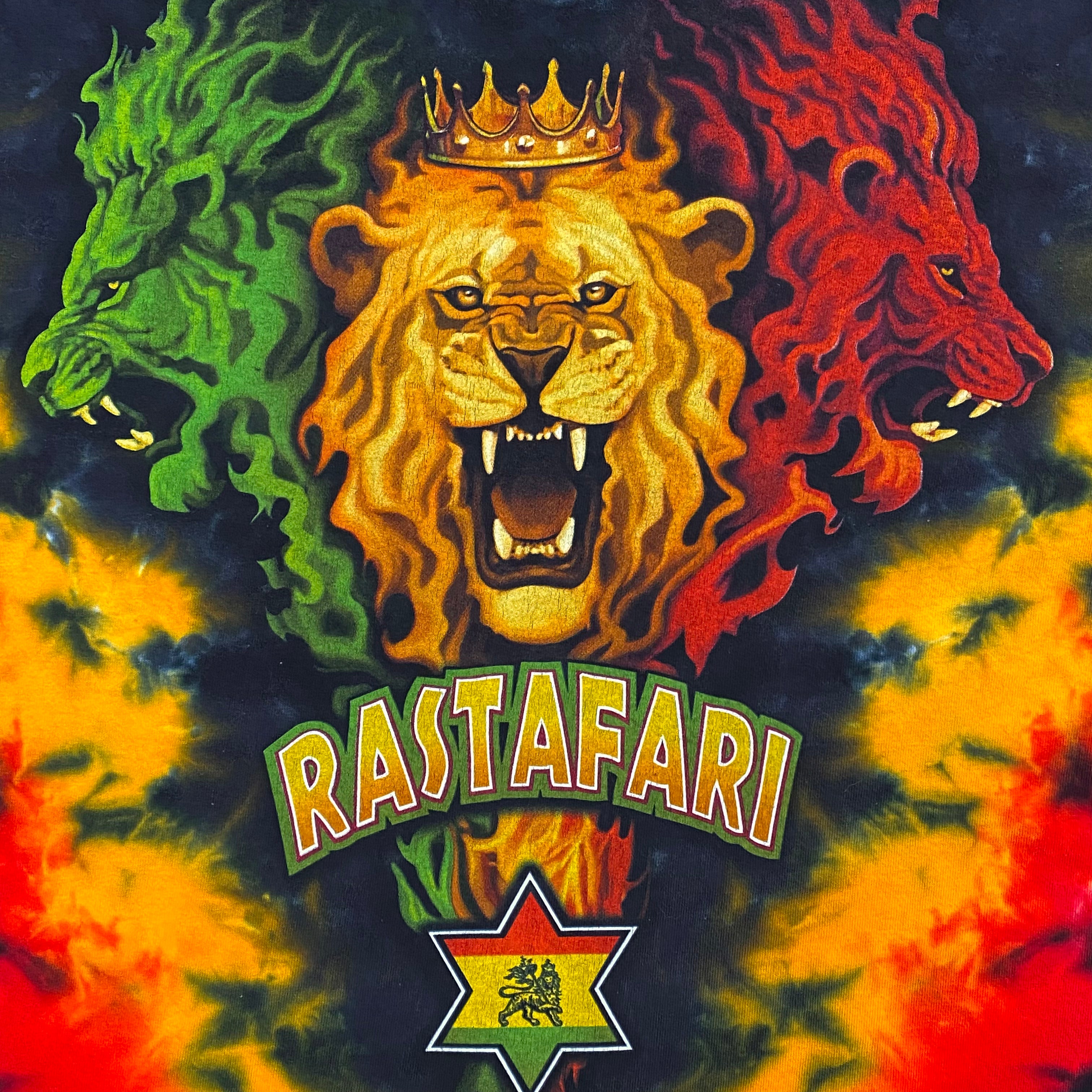 Liquid Blue Rastafari Reggae Rasta Lion Tie-Dye T-Shirt Men's Large
