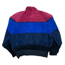 Load image into Gallery viewer, Vintage 80’s Dino’z Suede Leather Gold Stud Snap Color Block Lined Padded Jacket Women’s Large
