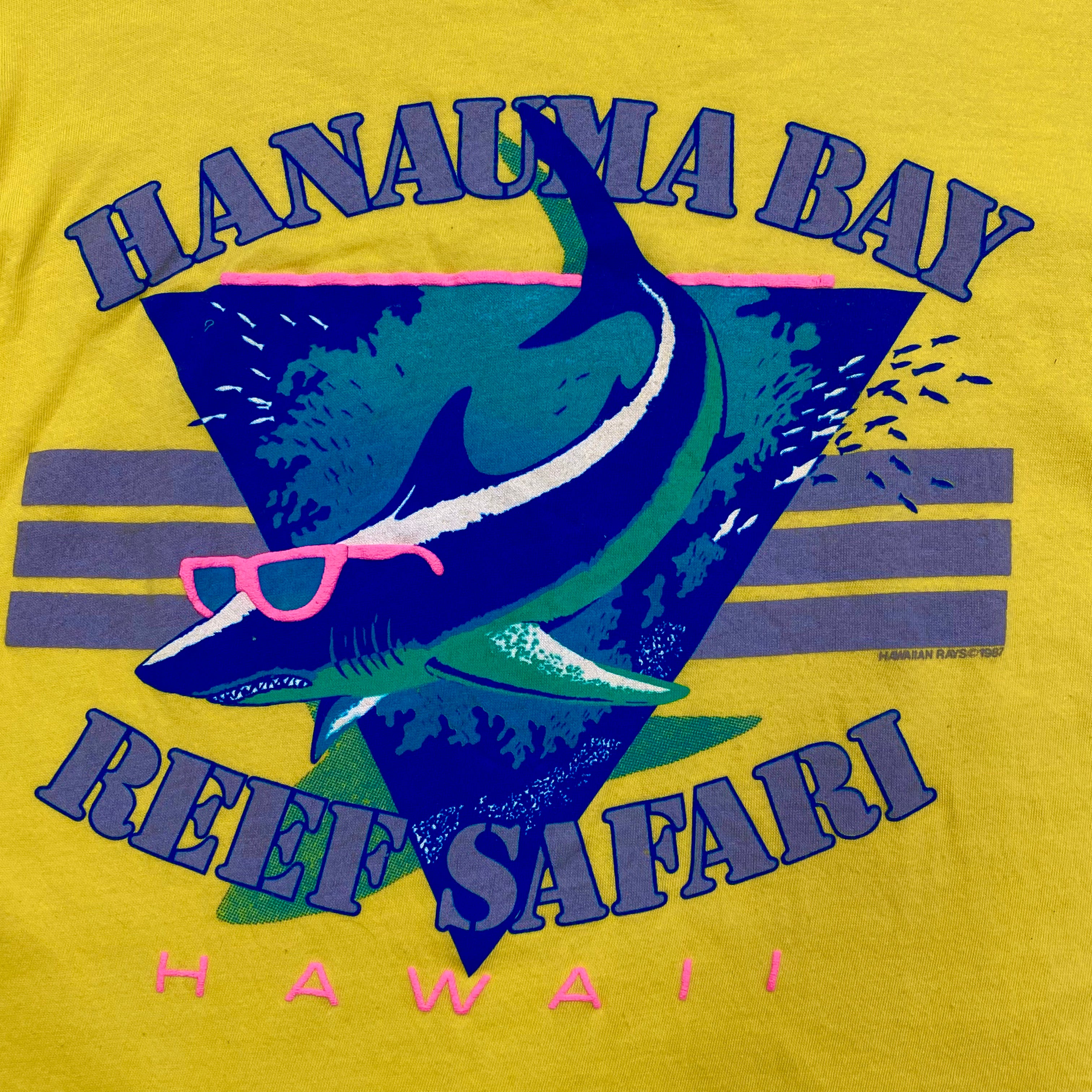 Vintage 1987 Hanauma Bay Reef Safari Hawaii Shark T-Shirt Men's Small