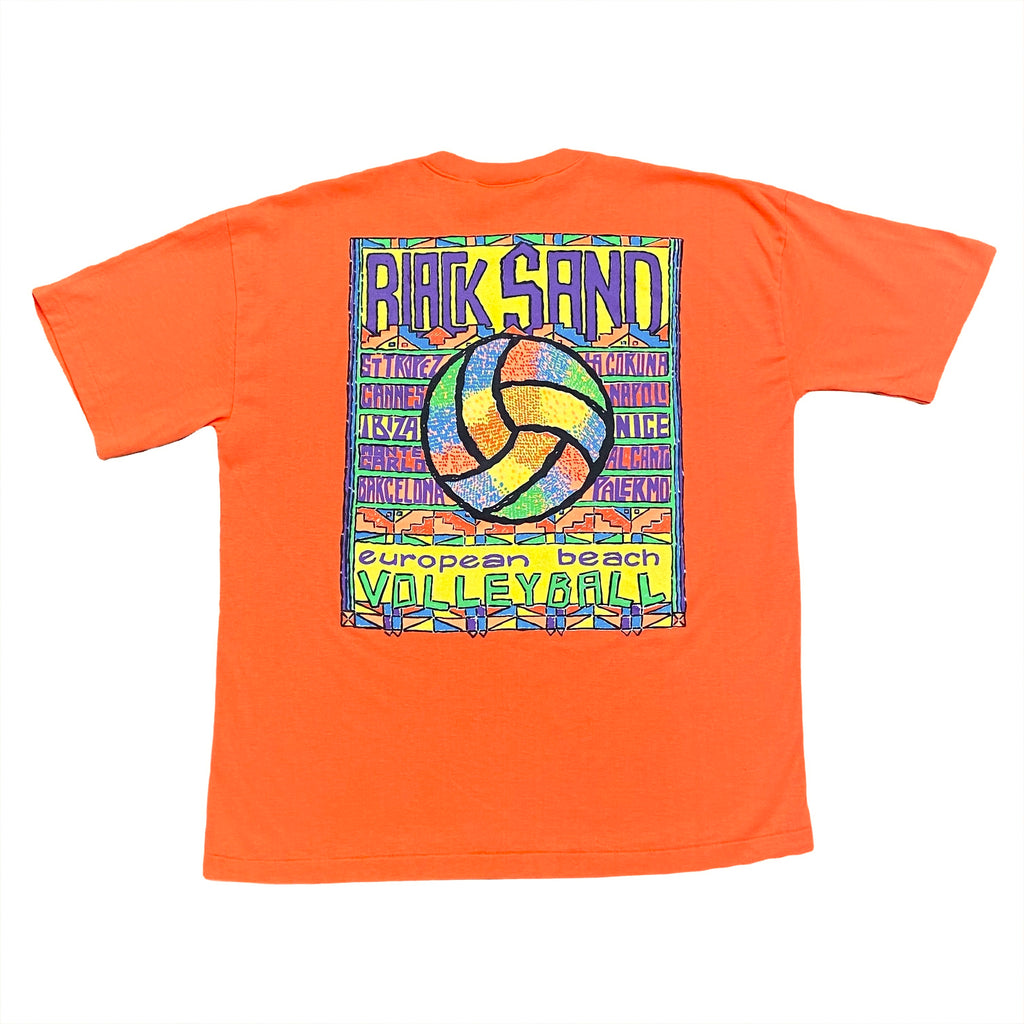 Vintage 80’s Black Sand Neon European Beach Volleyball T-Shirt Men’s Large