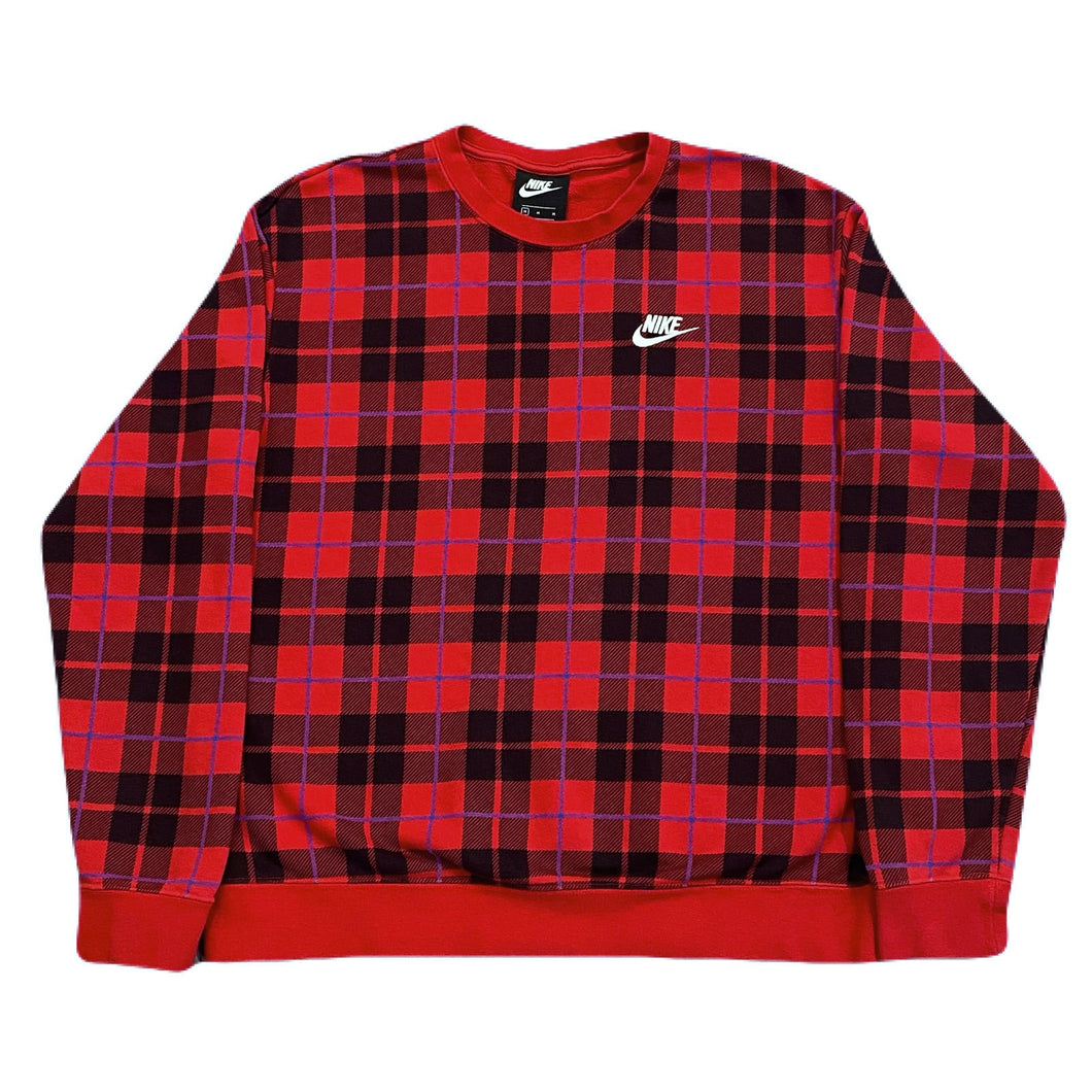 Nike Sportswear Essential Red Buffalo Plaid Sweatshirt Women’s Medium