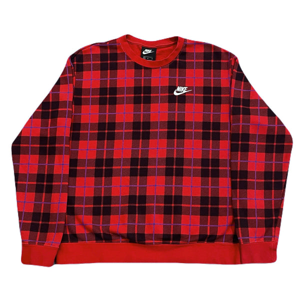 Nike Sportswear Essential Red Buffalo Plaid Sweatshirt Women’s Medium