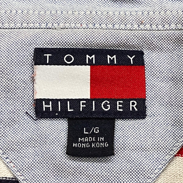 Vintage Tommy Hilfiger Striped Red White & Blue Polo Shirt Men's Large
