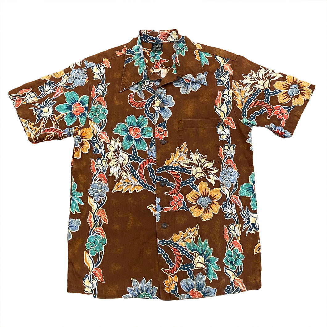 Vintage Hawaiian Holiday Brown Floral Hawaiian Shirt Men’s Medium