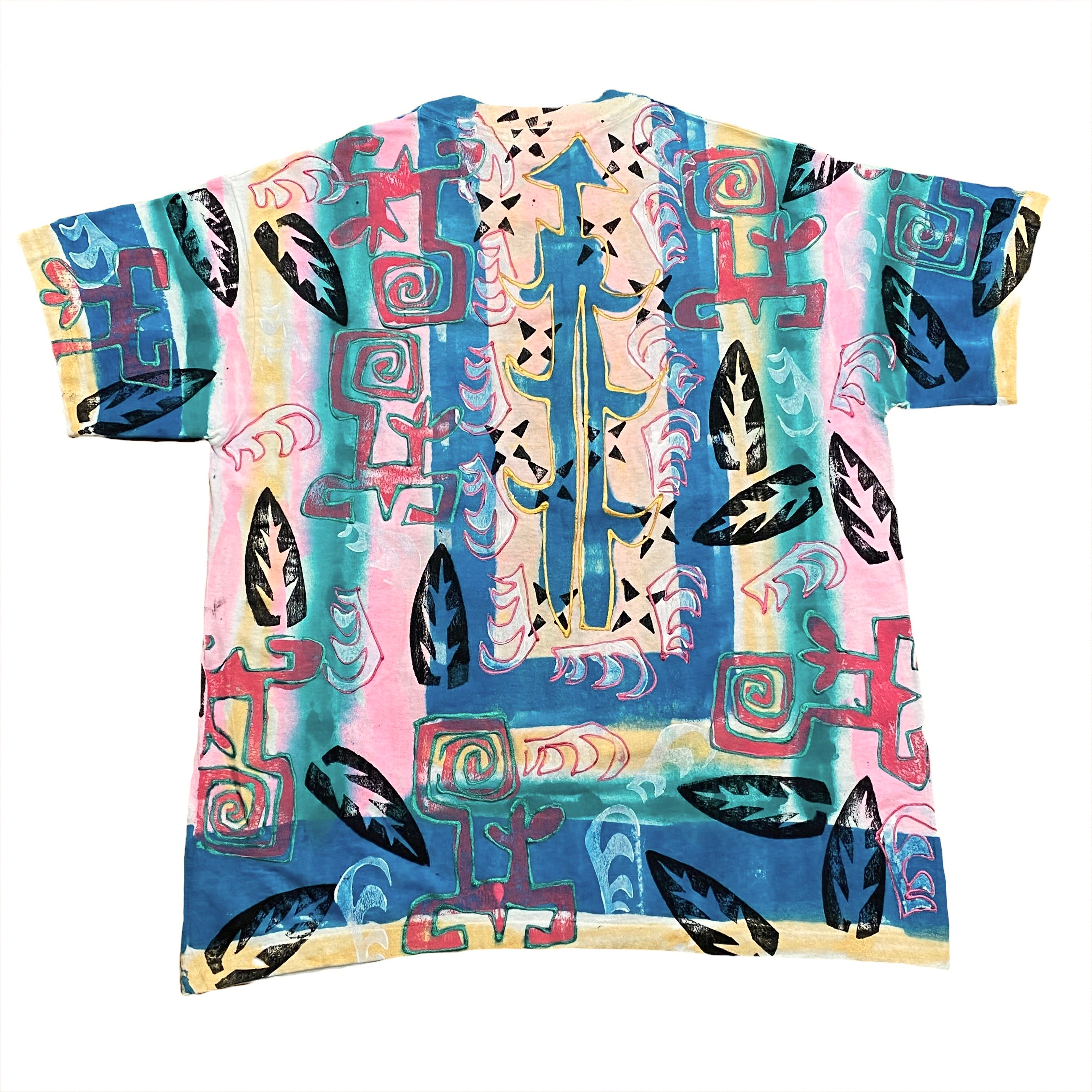 Vintage 1995 V.C. Torias Signed Hand Painted All Over Print T-Shirt Women’s One Size
