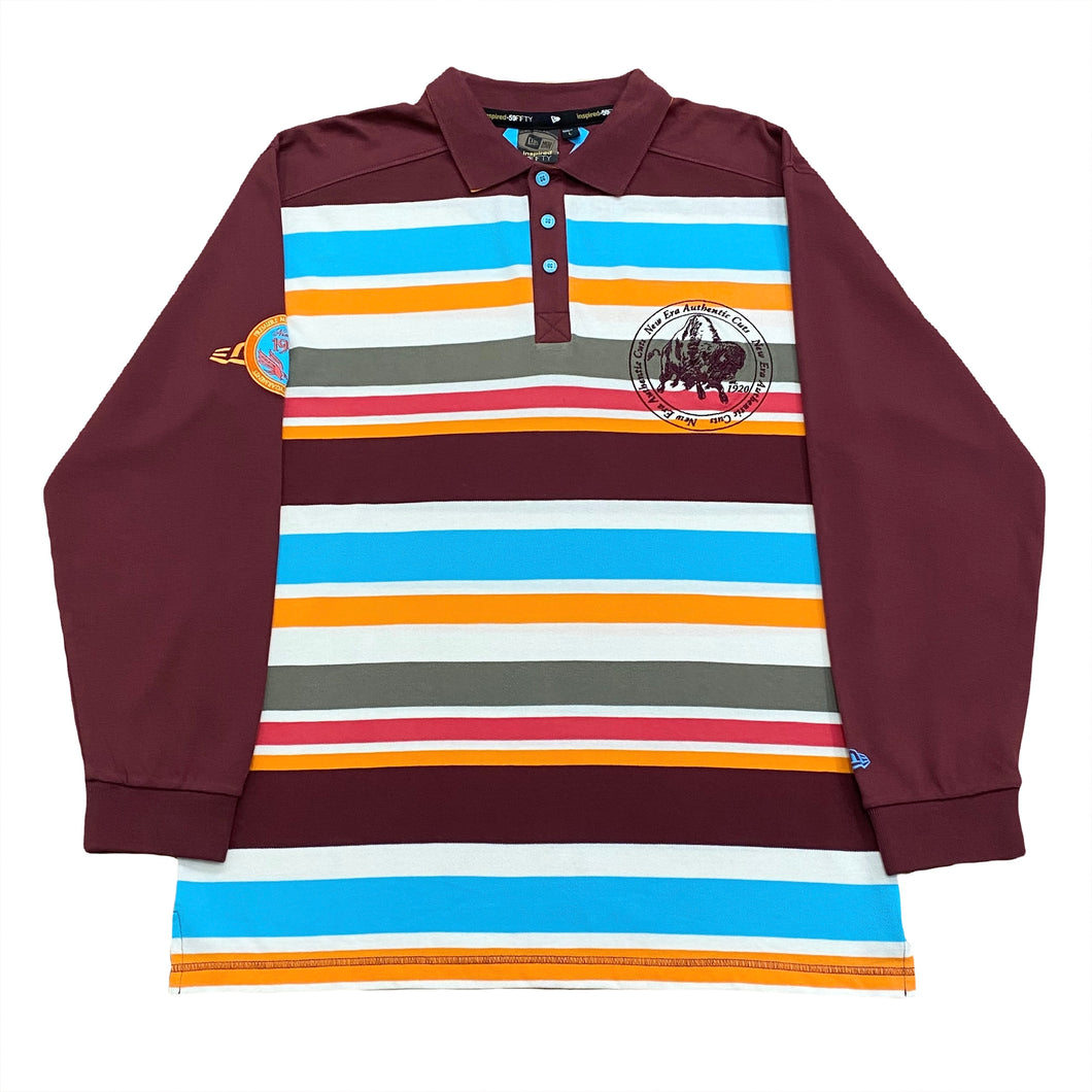 New Era Embroidered Striped Long Sleeve Polo Shirt Large (NWT)