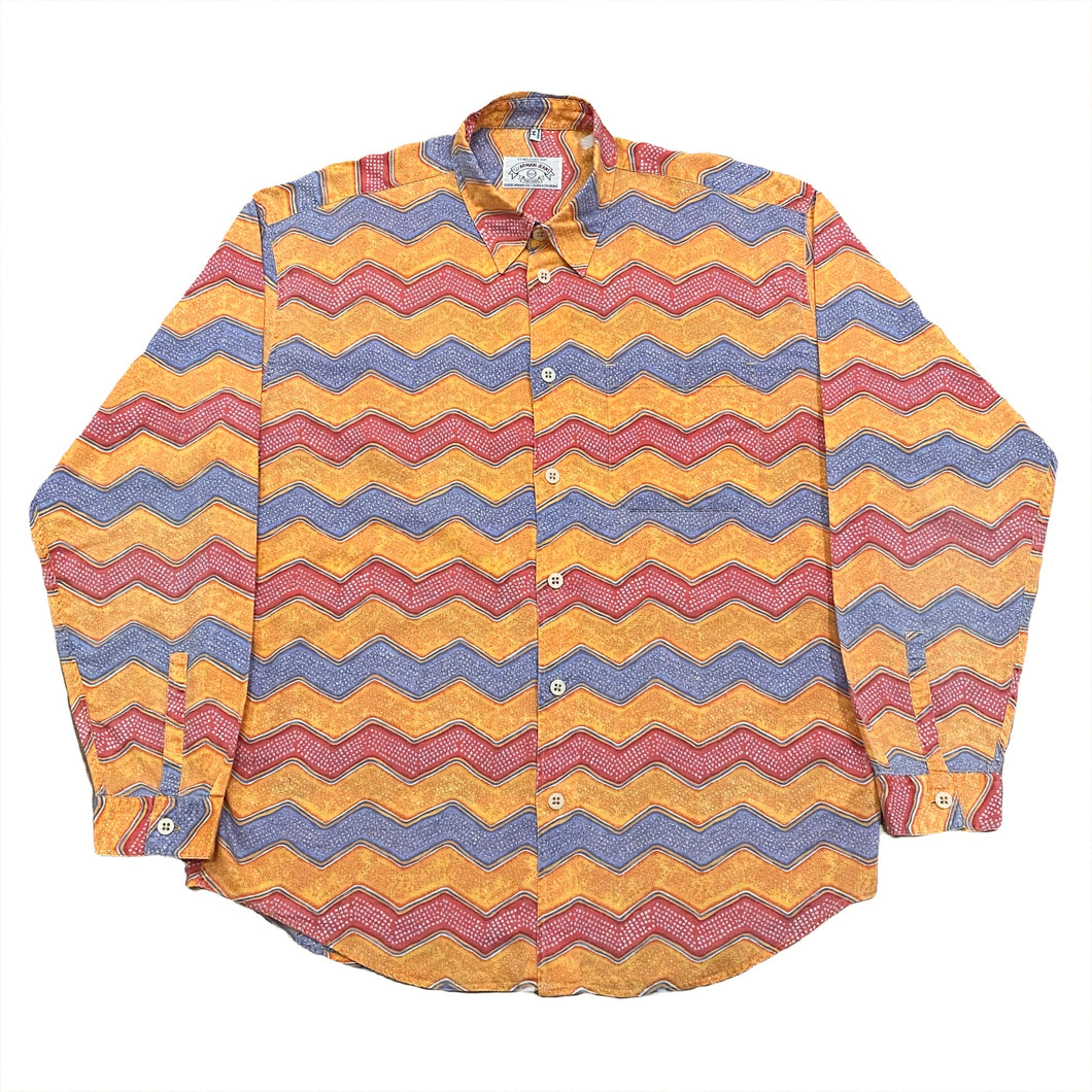 Vintage Armani Jeans Italy Orange Striped Colorful Button Up Shirt Men’s Medium