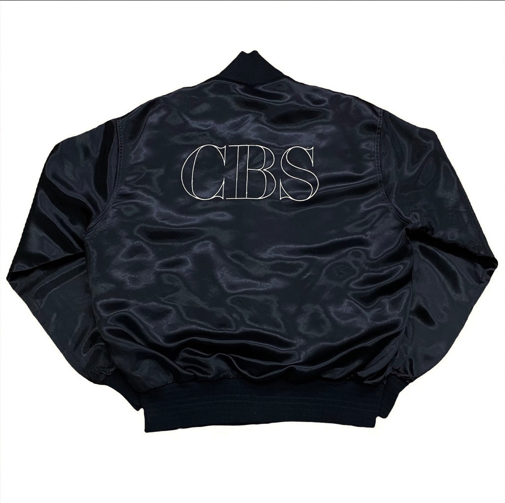 Vintage 80’s CBS TV Network Embroidered Black Satin Jacket Women’s Medium