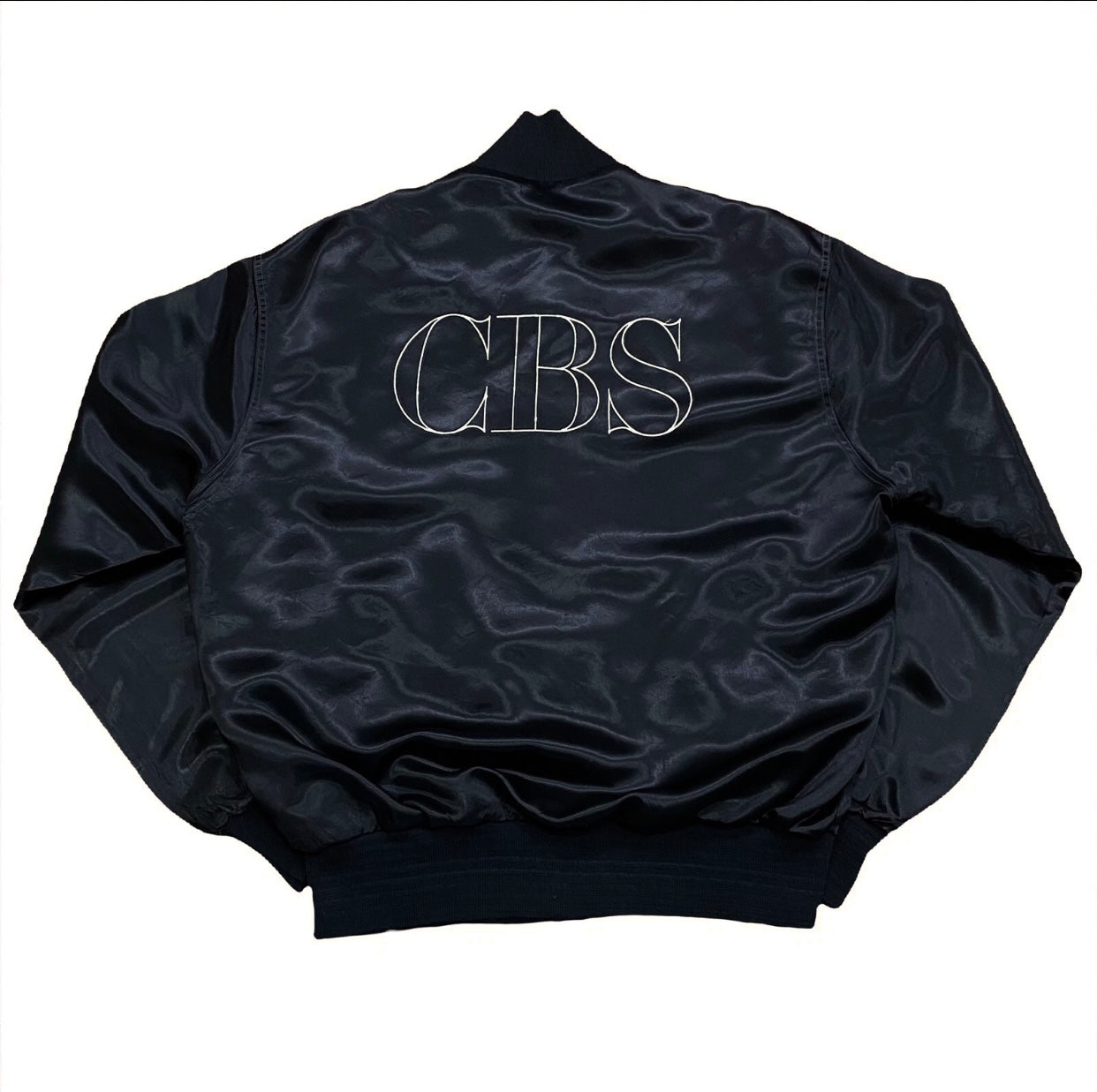 Vintage 80’s CBS TV Network Embroidered Black Satin Jacket Women’s Medium