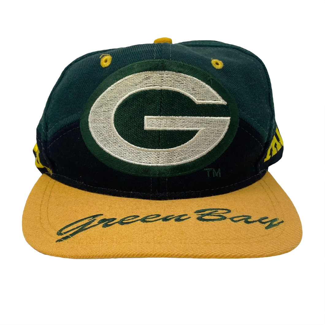 Vintage Drew Pearson NFL Green Bay Packers Big Logo Script Brim Snapback Hat