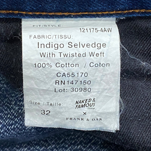 Naked & Famous x Frank & Oak Indigo Japanese Raw Selvedge with Twisted Weft Jeans 32