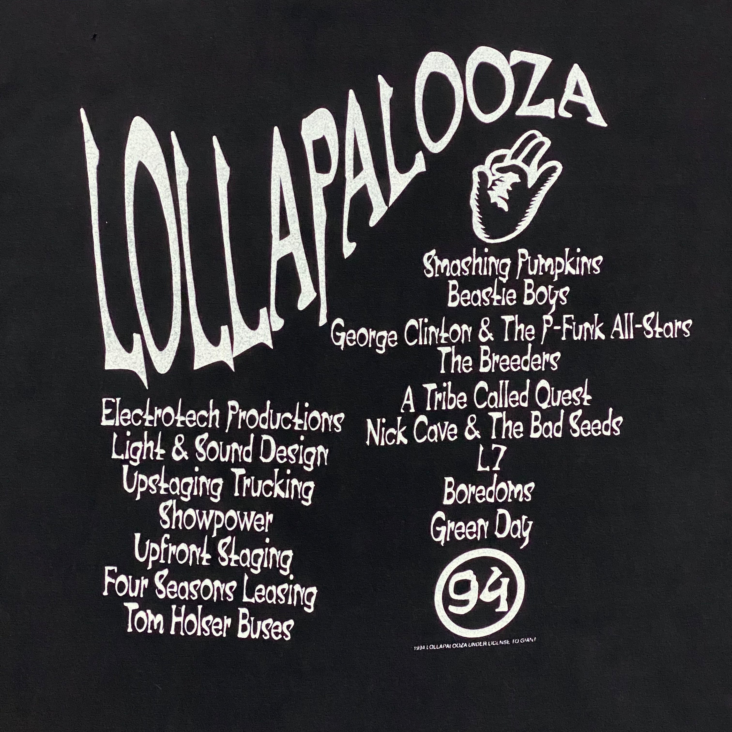 Vintage 1994 Lollapalooza Music Festival Local Crew T-Shirt XL