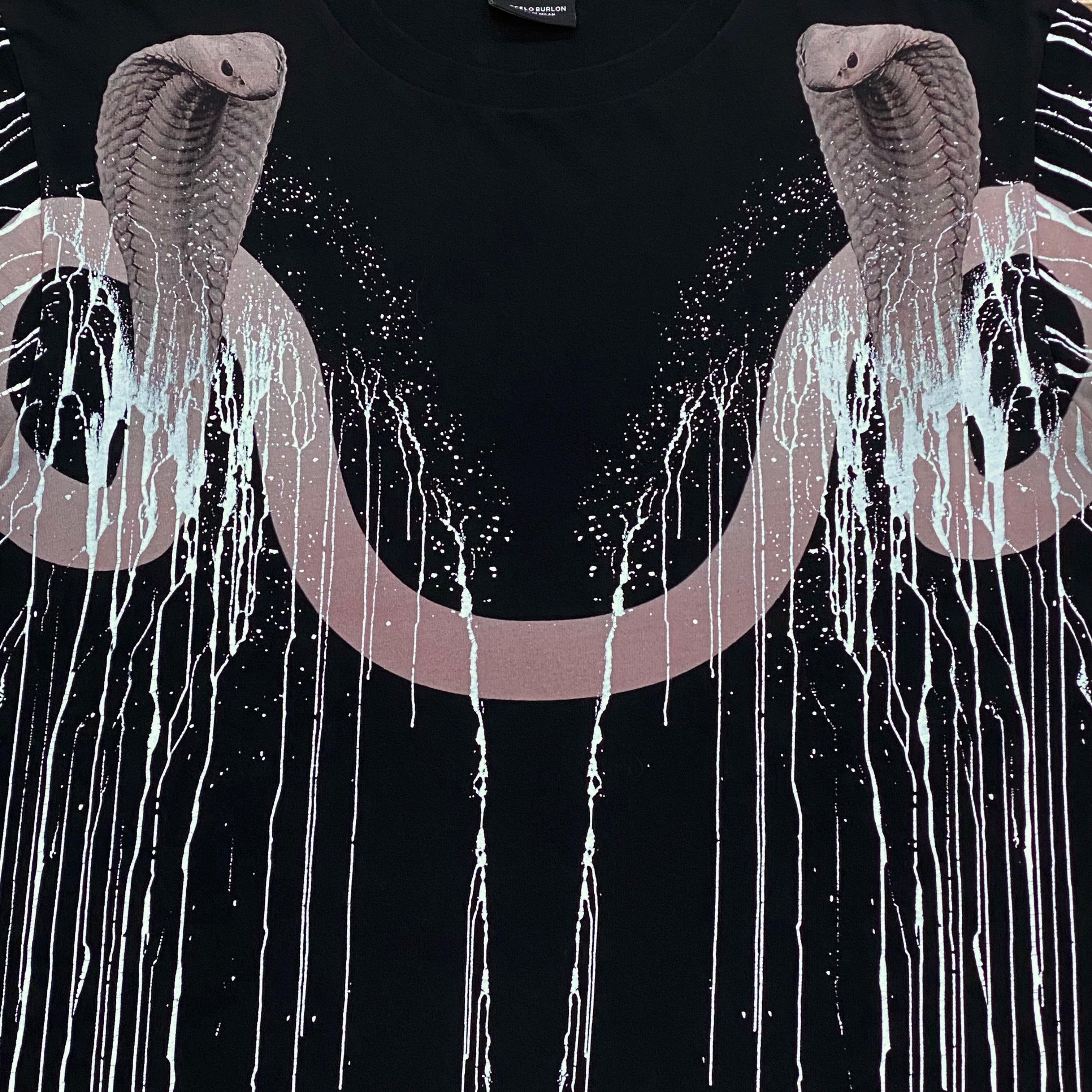 Marcelo Burlon County Of Milan Black Double Headed Snake Paint Drip T-Shirt XS