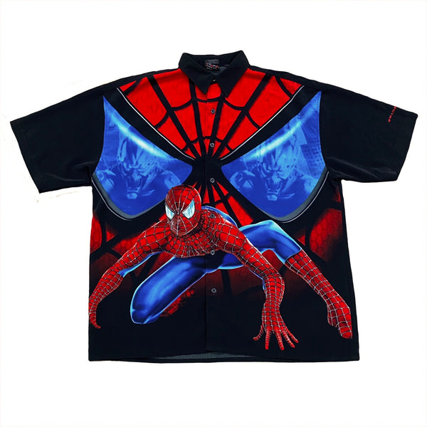 Vintage 2002 Marvel Spiderman Movie Double Sided Button Up Shirt Men’s XL