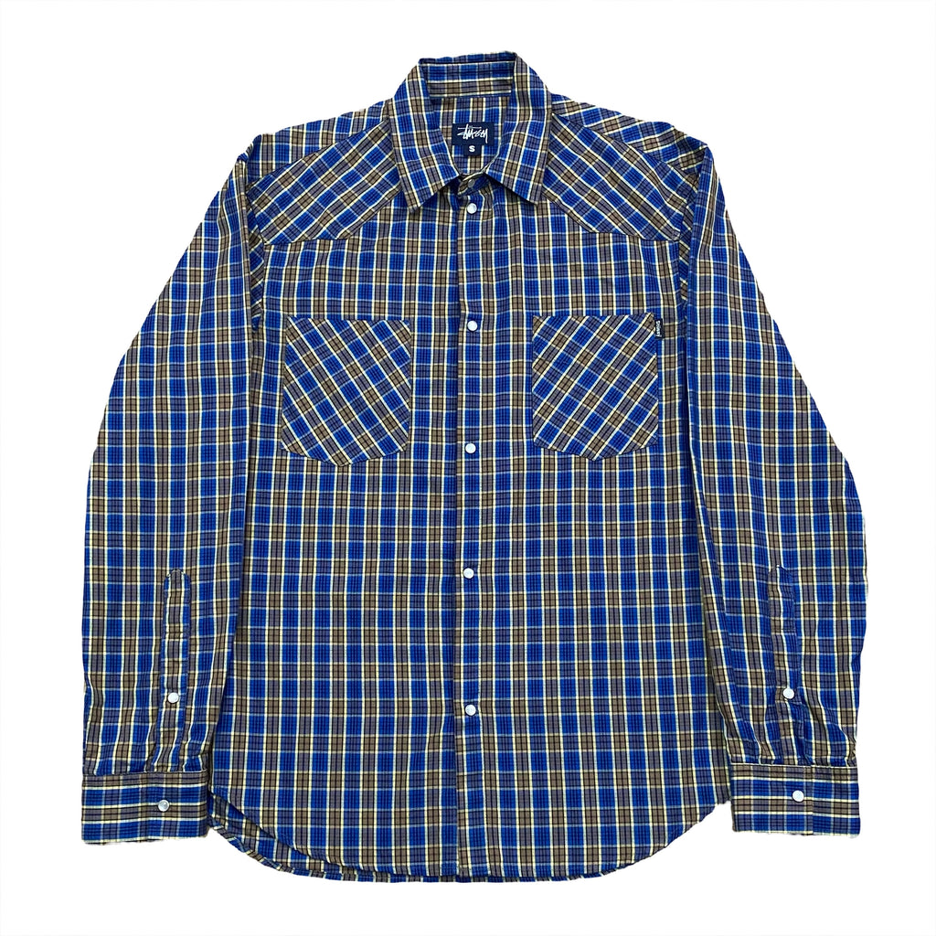 Vintage Stussy Plaid Western Pearl Snap Made In USA Button Up Shirt Men’s Small