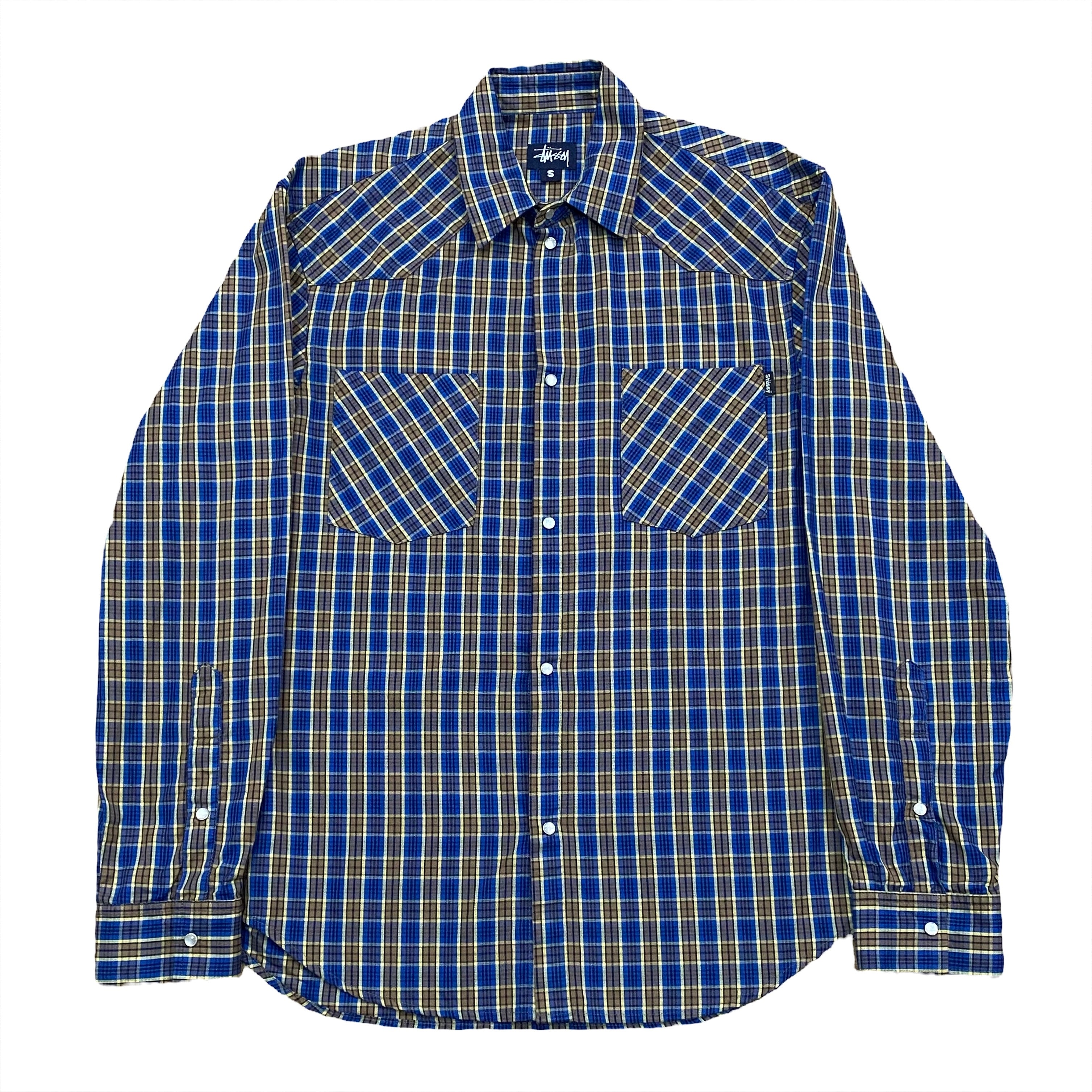 Vintage Stussy Plaid Western Pearl Snap Made In USA Button Up Shirt Men’s Small