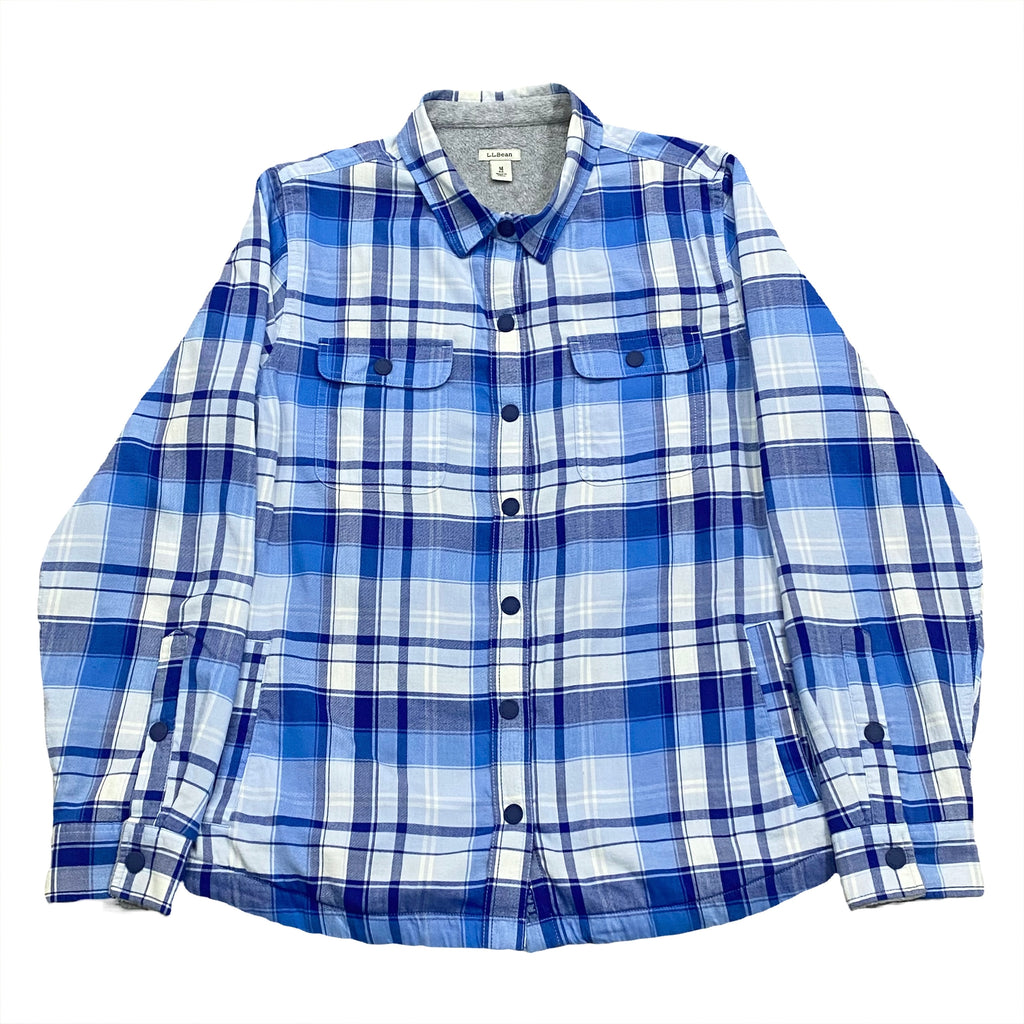 LL Bean Fleece Lined Plaid Flannel Snap Shirt Jacket Medium